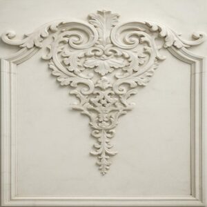 3D Carved Floral stone Wall Mural – Baroque Rectangle Panel