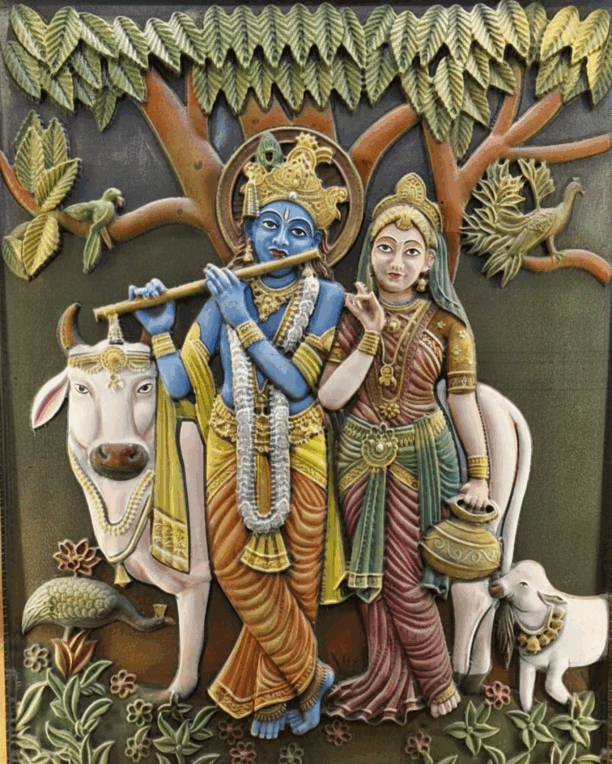 3D Radha Krishnan Colourful Stone Wall Mural Mural