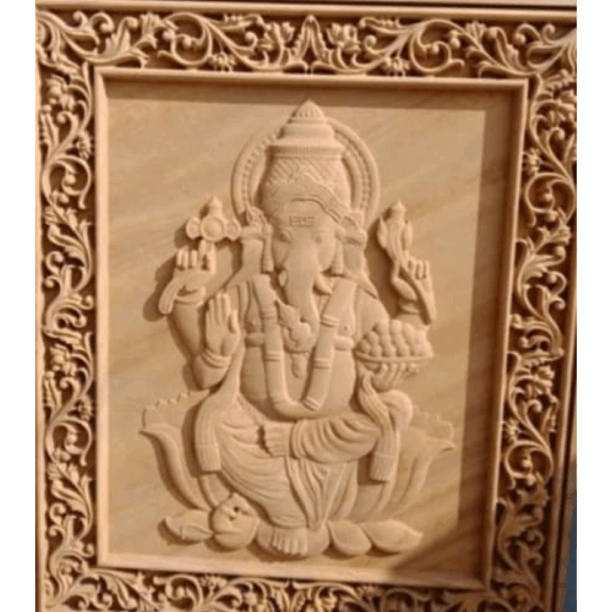 3d Ganesha stone mural-floral border craving 3d Ganesha stone mural-floral border craving
