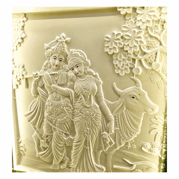 Elegant Radha Krishna kamadhenu Stone Wall Mural