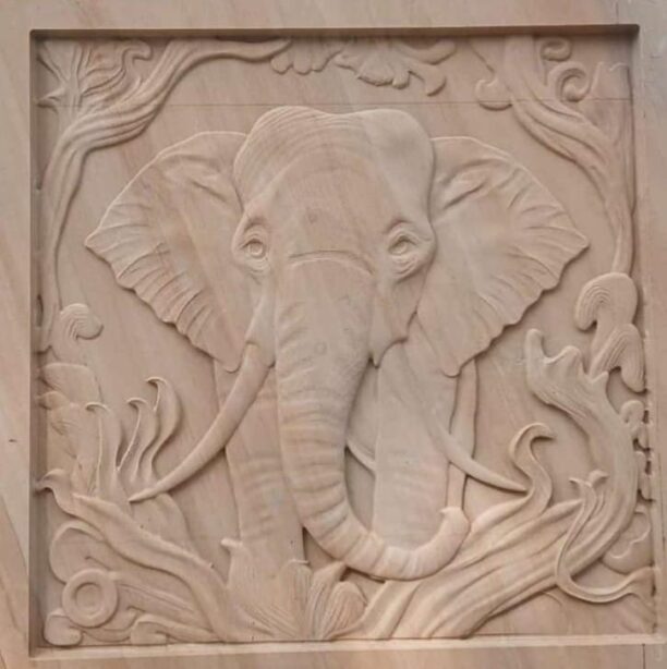 Elephant Head with Floral and Foliage Border Elephant Head Floral & Foliage Border stone wall mural