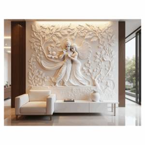 Marble Radha Krishna Floral Stone Wall Mural