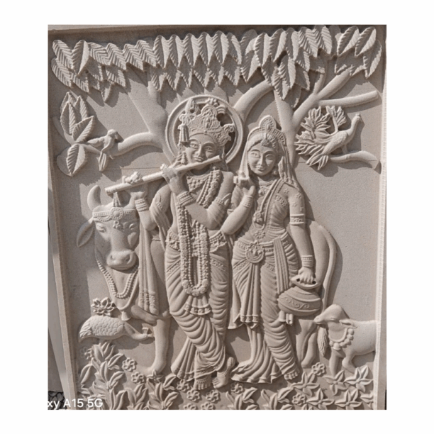 Radha Krishna kamadhenu Stone Wall Mural