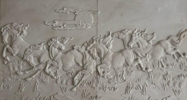 Running 3D Horses Stone Wall Mural Running 3D Horses Stone Wall Mural