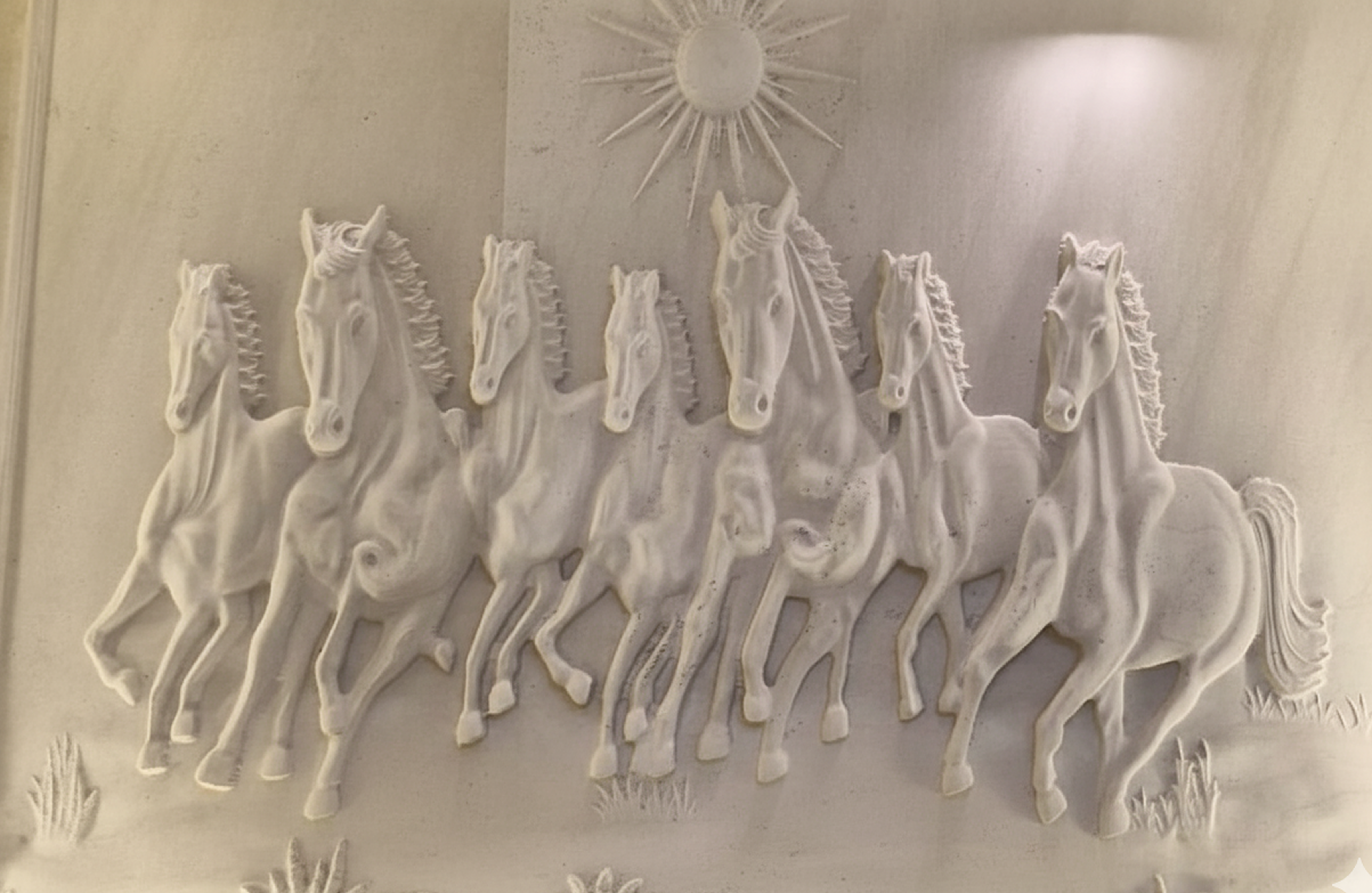Seven Running Horses Sun Relief stone wall mural