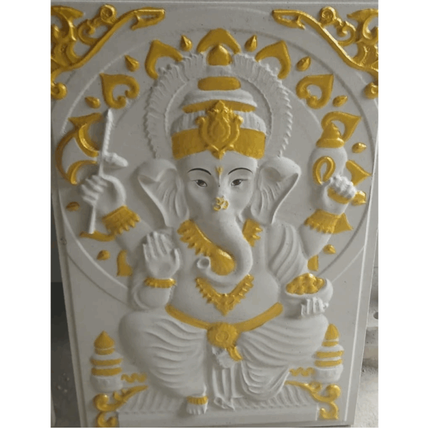 White & Gold Ganesha Stone Wall Mural White & Gold Ganesha Stone Wall Mural