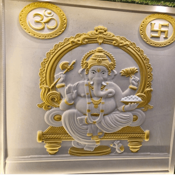 White & Gold Ganesha vastu Stone Wall Mural White & Gold Ganesha Vastu Stone Wall Mural