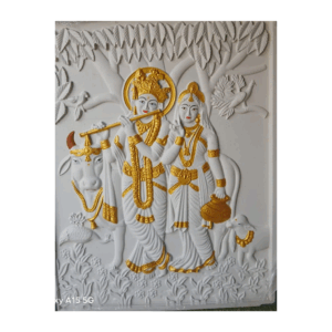 White & Gold Radha Krishna Stone Wall Mural