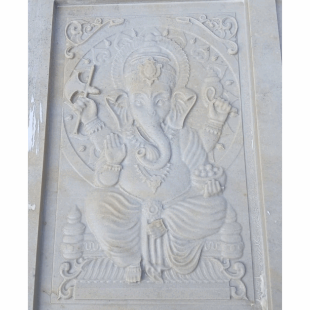 White Marble Ganesh Stone Wall Mural