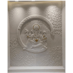White Marble Ganesha Stone Wall Mural with Floral