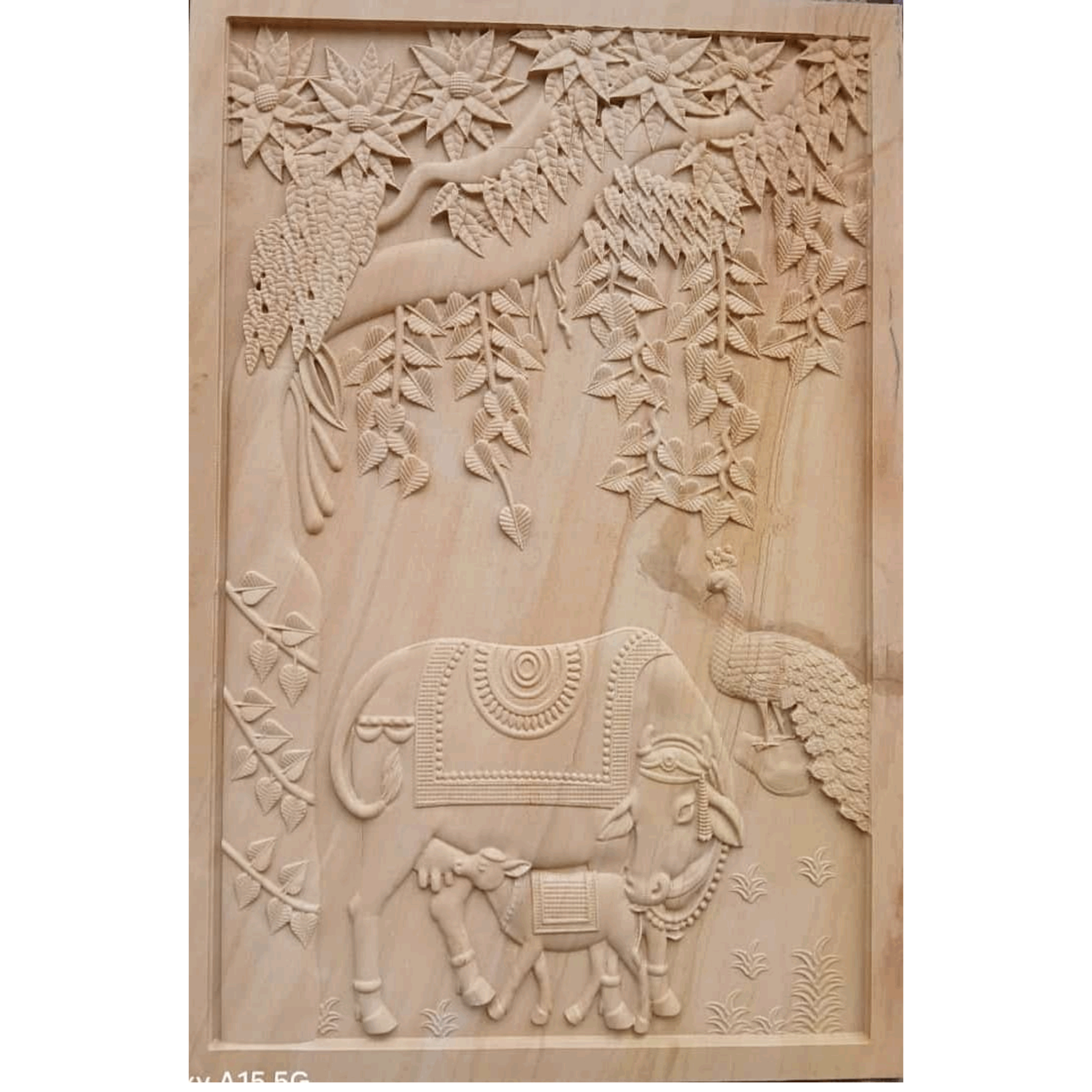 3D Divine Kamadhenu Cow Stone Wall Mural