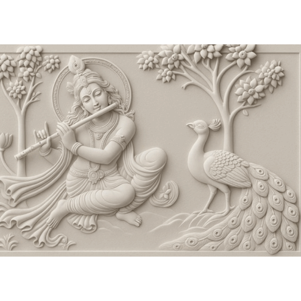 3D Lord Krishna peacock stone wall mural 3D Lord Krishna peacock stone wall mural