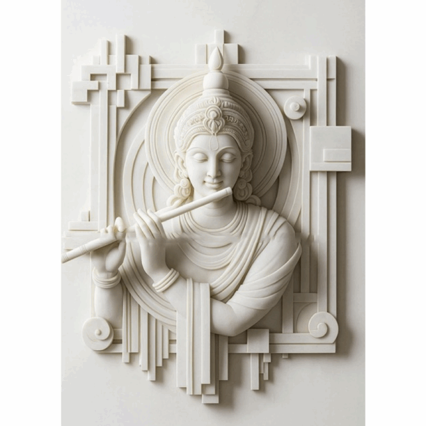 3D Lord krishna stone wall mural