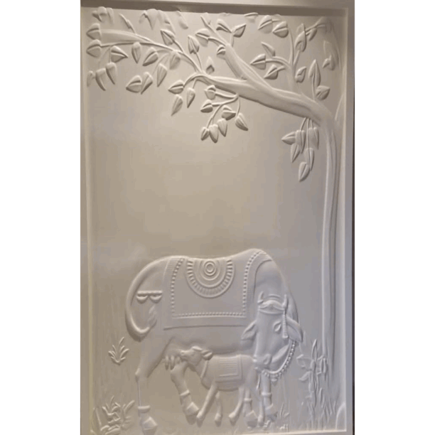3D Kamadhenu Cow Stone Wall Mural