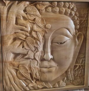 Buddha Half Face Relief Stone Wall Mural