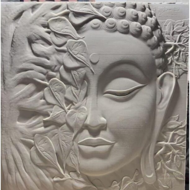 Budha Half Face Leaf Stone Wall Mural