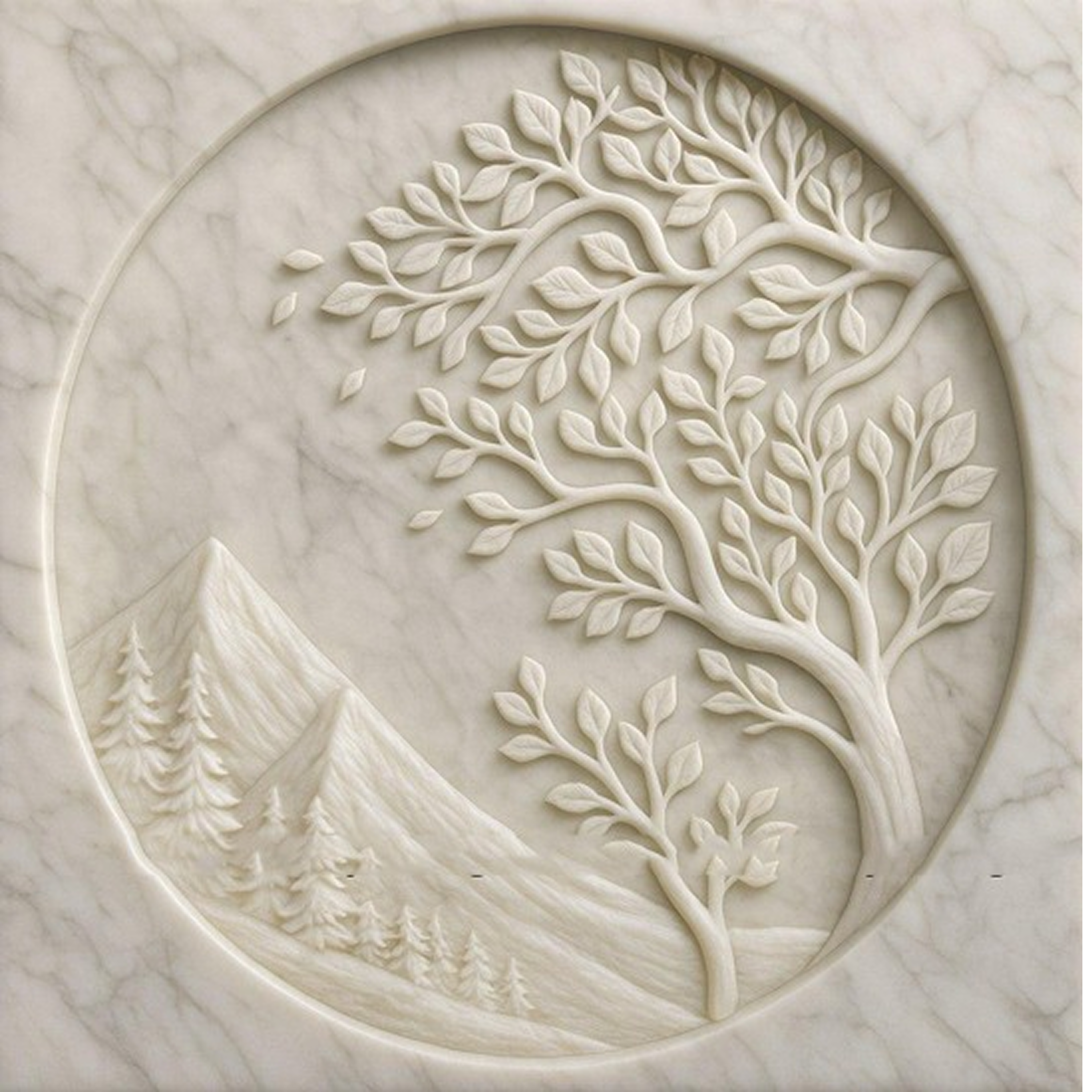 Circular Craved Tree Stone Wall Mural