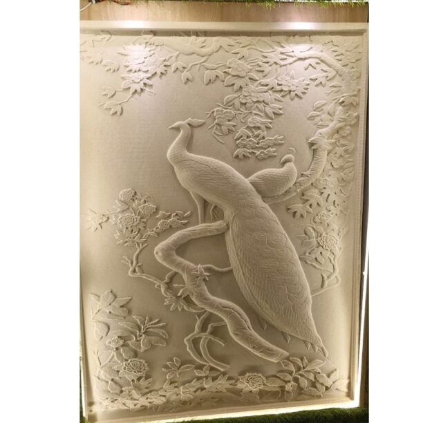 Classic Twin Peacock Stone Wall Mural