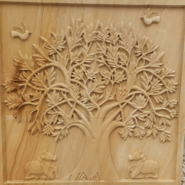 Craved Tree Stone Wall Mural