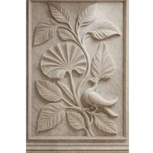 Peacock Craved Leaf Stone Wall Mural