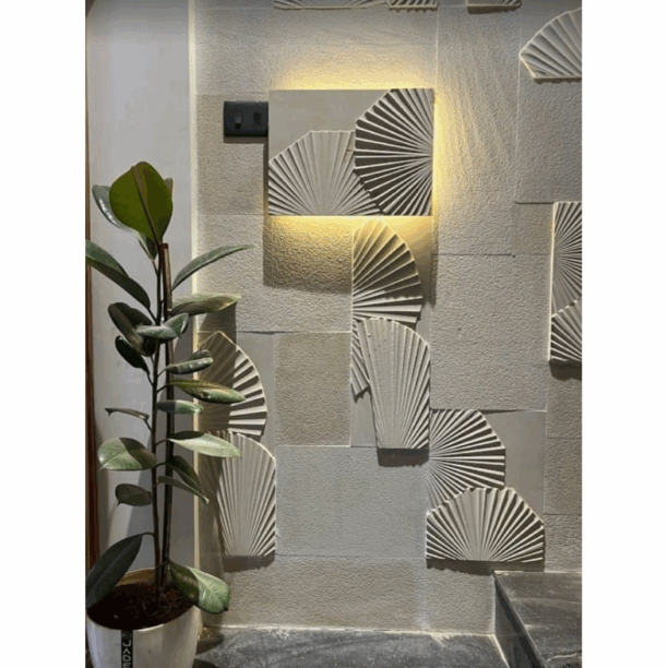 Layered Fan shape Stone Wall Mural
