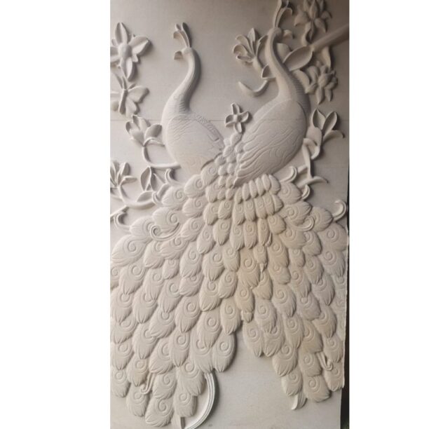 Twin Elegant Peacock Stone Wall Mural Twin Elegant Peacock Stone Wall Mural