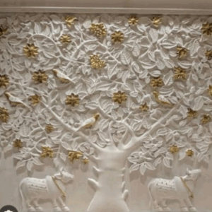 White & Gold Craved Tree Stone Wall Mural