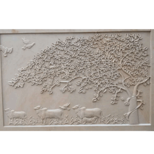 Craved Tree Cow Stone Wall Mural