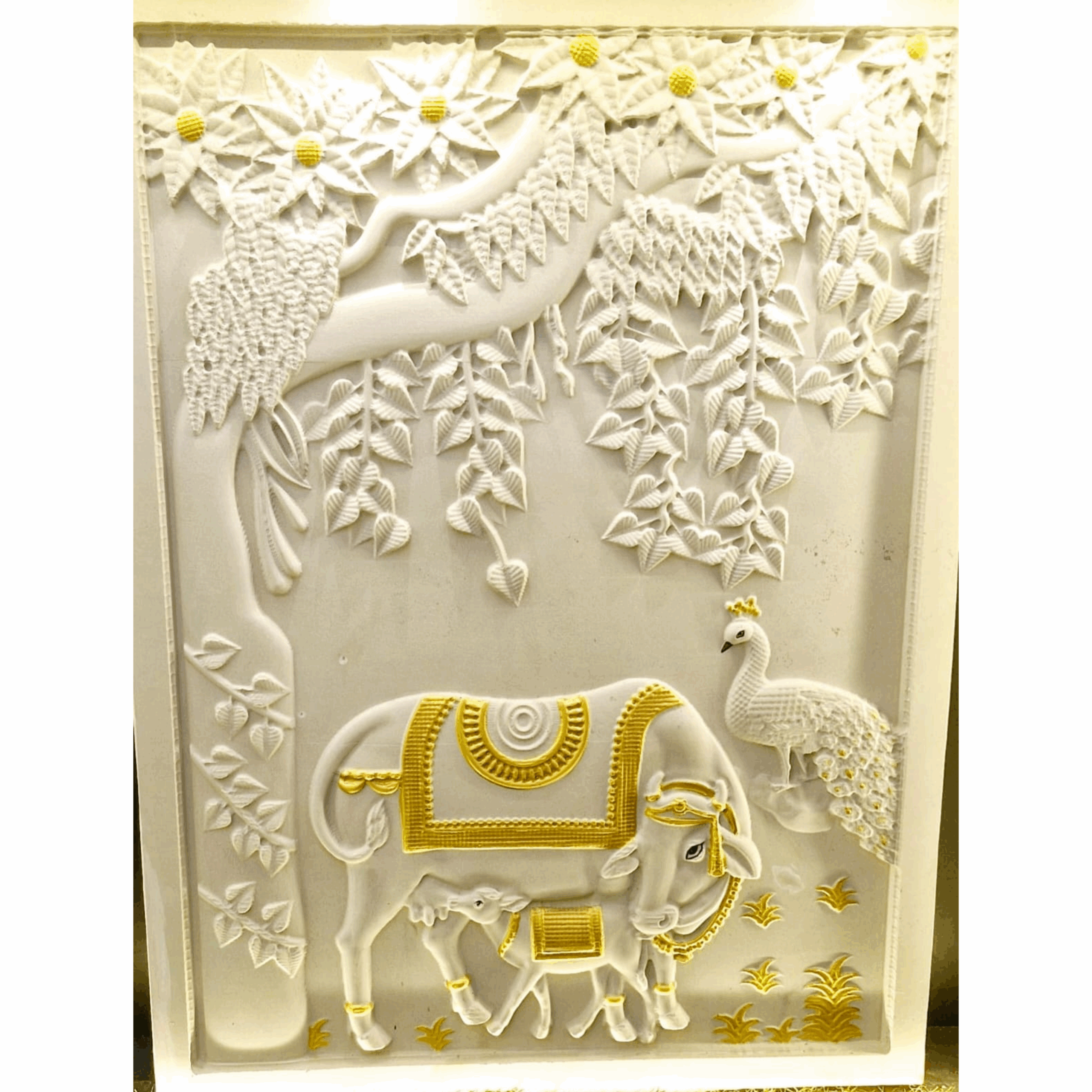 white & Gold kamadhenu stone wall mural White & Gold kamadhenu stone wall mural