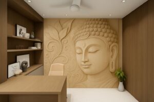 Modern 3D Buddha with Leaf Wall Mural