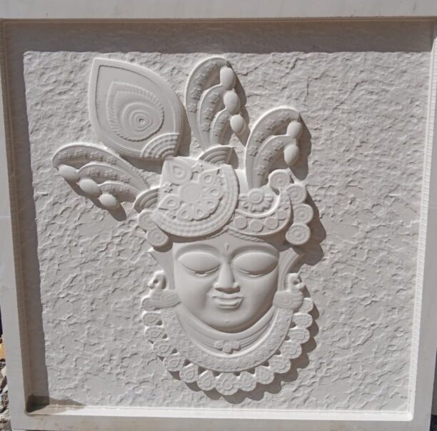 3D Lord Krishna Face Stone Wall Mural
