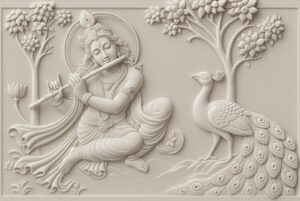 3D Lord Krishna Flute & Peacock Wall Mural