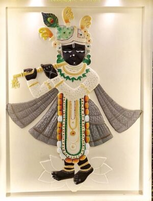 Colored 3D Lord Krishna Stone Wall Mural