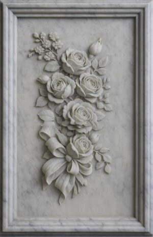 3D Elegant Rose Bouquet Stone Wall Mural Panel