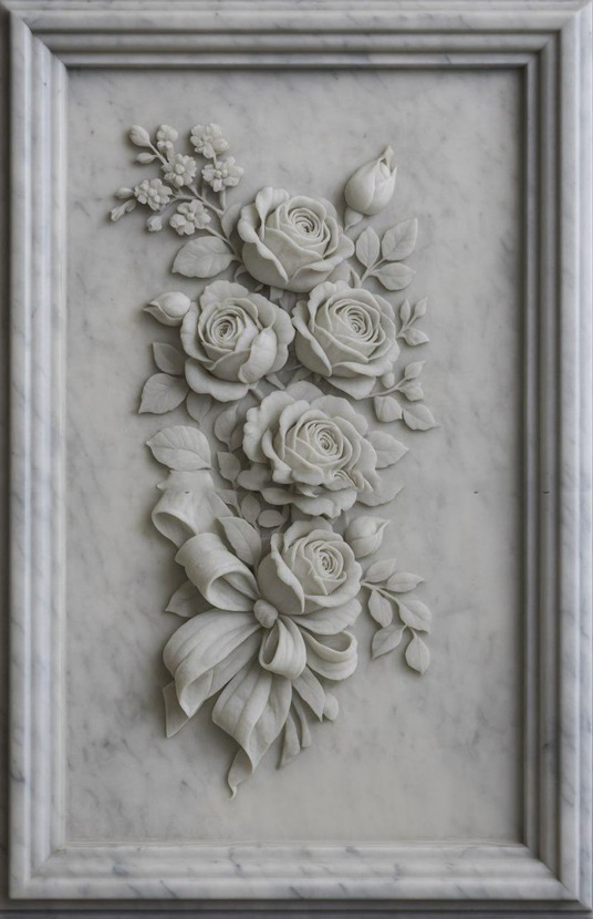 3D Elegant Rose Bouquet Stone Wall Mural Panel