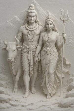 3D Shiva Parvati Stone Wall Mural Panel