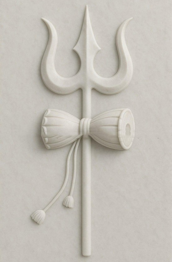 3D Shiva Trishul & Damaru Stone Wall Mural Panel