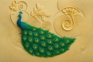 3D colourfull peacock stone wall mural 3D Peacock Stone Wall Mural