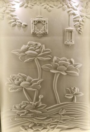 3D Lotus Blossom Stone Wall Mural Panel
