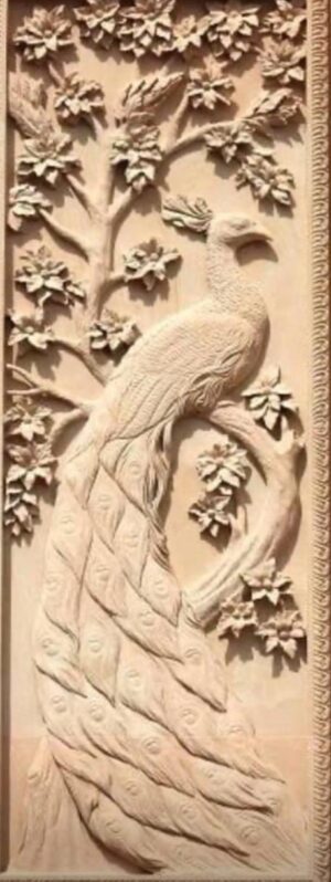 Artisan Vertical Peacock 3D Stone Wall Mural