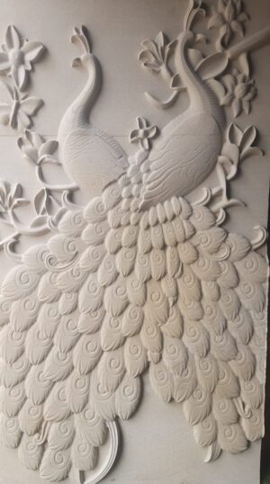 3D peacock stone wall mural (3) Elegant 3D Twin Peacock Stone Wall Mural