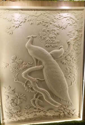 3D peacock stone wall mural (5) Vertical 3D Peacock Stone Wall Mural