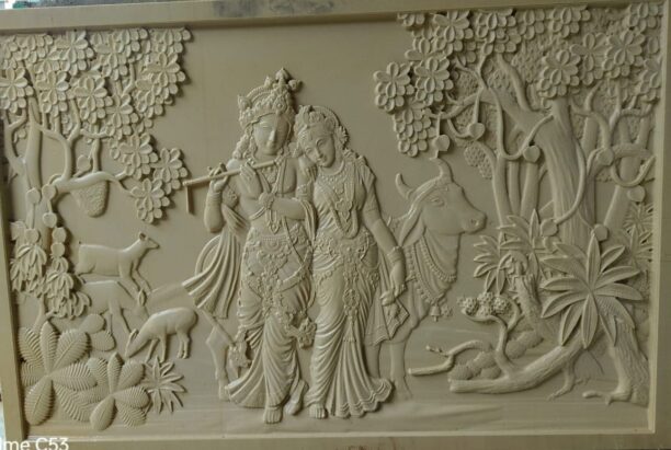 3D Radha Krishna Kamadhenu Wall Mural