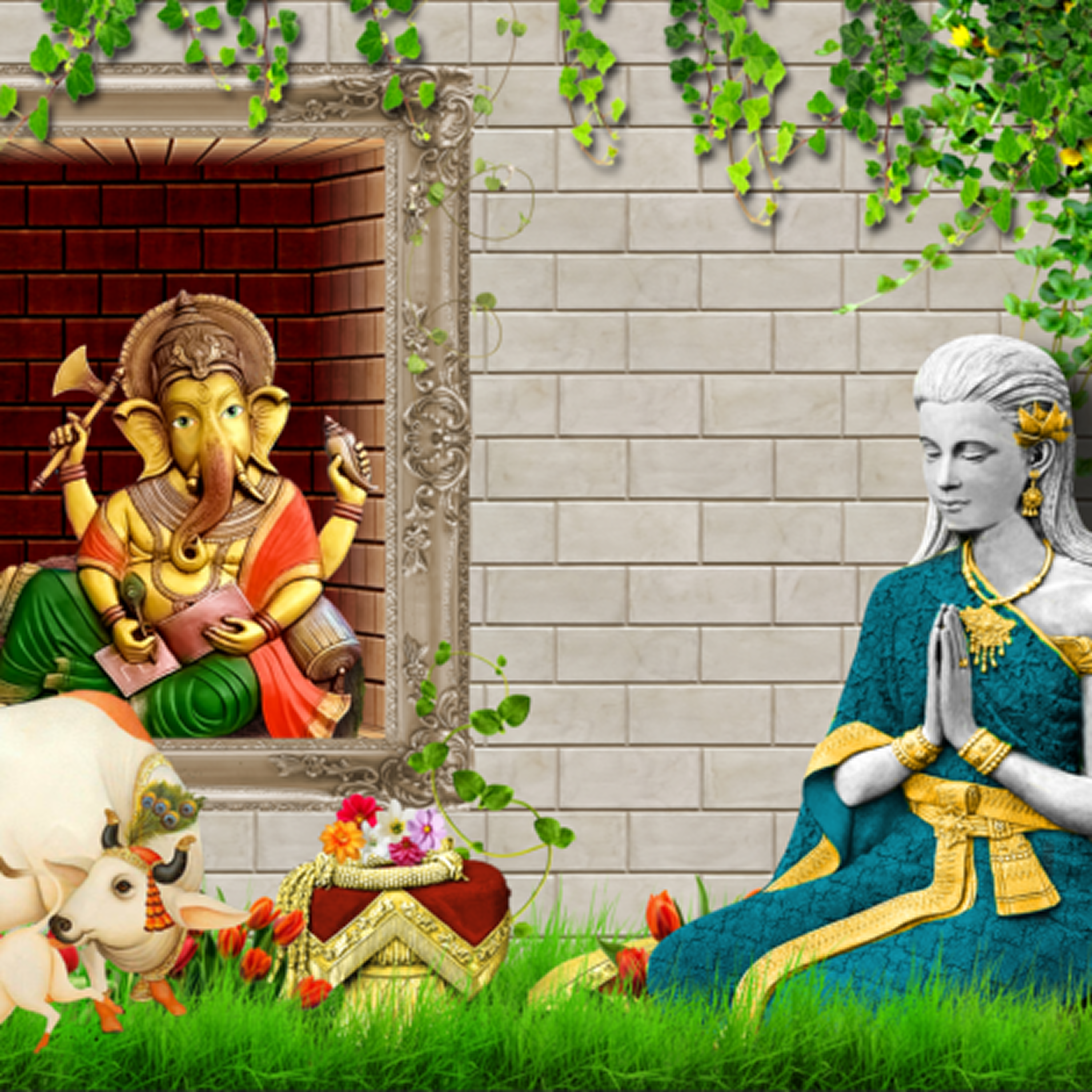 Ganesha With Meditative Goddess Wall Art