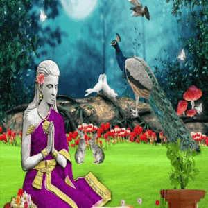 560083078 Vibrant Purple Saree Statue with Peacock & Wildlife Décor