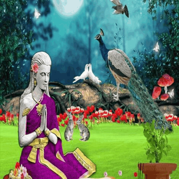 Vibrant Purple Saree Statue with Peacock & Wildlife Décor