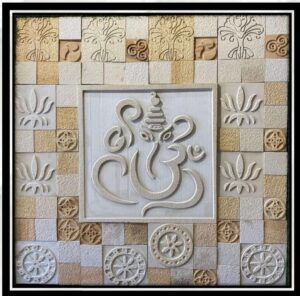 Abstract Ganesha 3D Wall Mural with Patterned Border