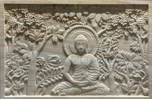 Ornate Bodhi Tree Buddha Stone Mural
