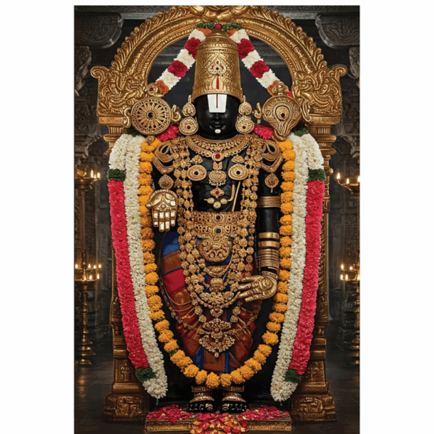 "Divine Venkateswara Golden Temple Digital Glass Print