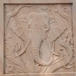 Elephant Head with Floral and Foliage Border Floral Elephant Head Carved Relief Panel